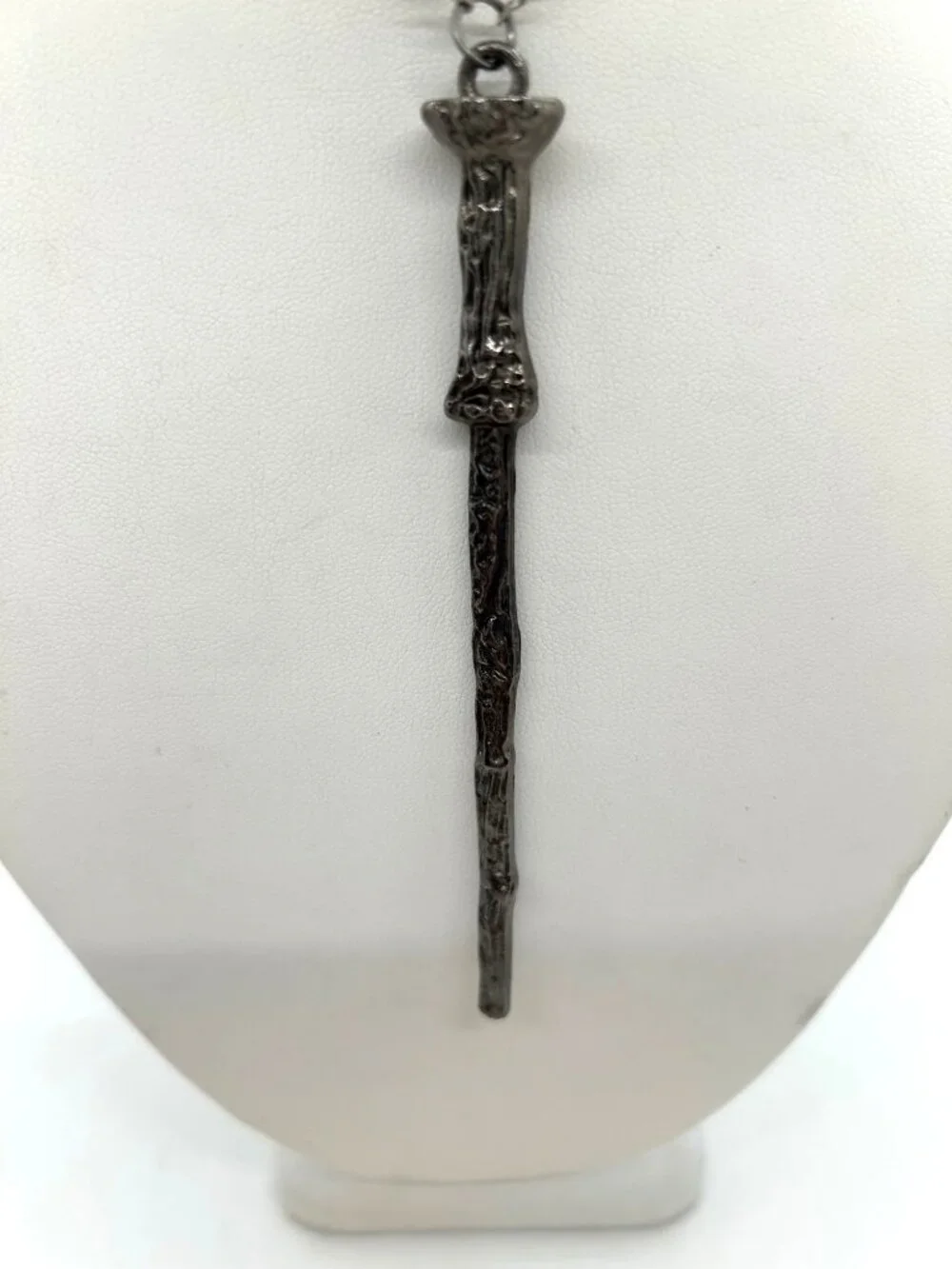 Wizard Magic Wand Necklace Pendant Silvertone Goth Fantasy Film Prop Costume